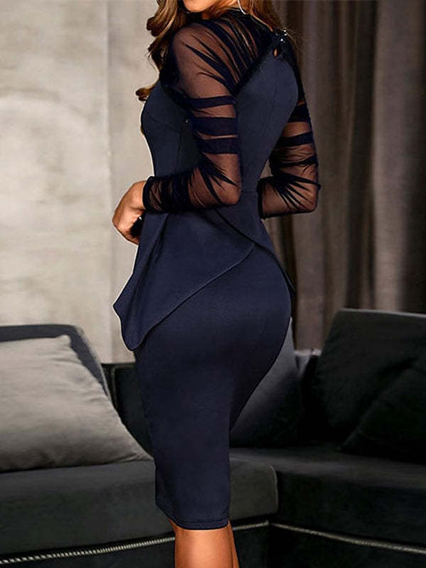 Knee-Length Ruffled Cocktail Dress with Long Sleeves and Sheath/Column Silhouette