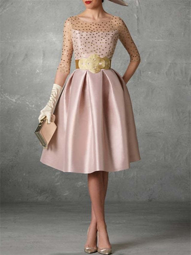 Knee-Length A-Line Princess Cocktail Dress with Half Sleeves and Pocket