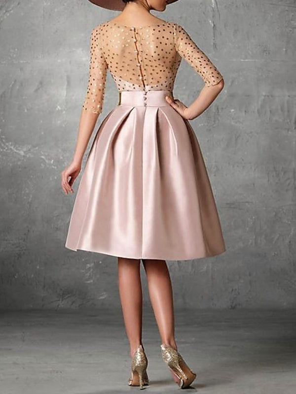 Knee-Length A-Line Princess Cocktail Dress with Half Sleeves and Pocket