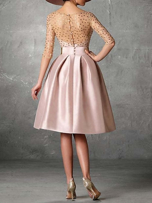 Knee-Length A-Line Princess Cocktail Dress with Half Sleeves and Pocket