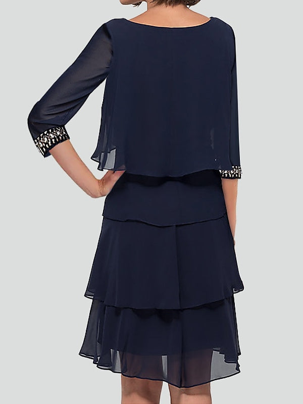 Cocktail Dresses with Rhinestone Ruffles - Sheath/Column Half Sleeves