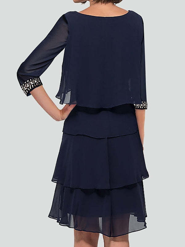 Cocktail Dresses with Rhinestone Ruffles - Sheath/Column Half Sleeves