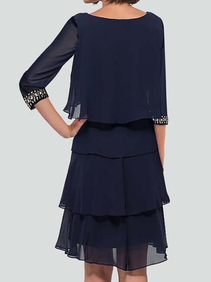 Cocktail Dresses with Rhinestone Ruffles - Sheath/Column Half Sleeves