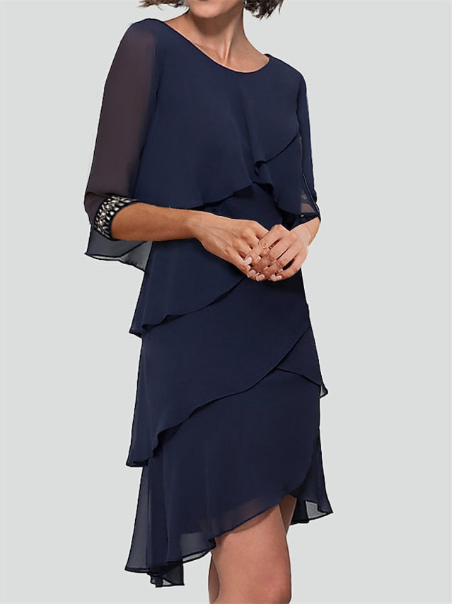 Cocktail Dresses with Rhinestone Ruffles - Sheath/Column Half Sleeves