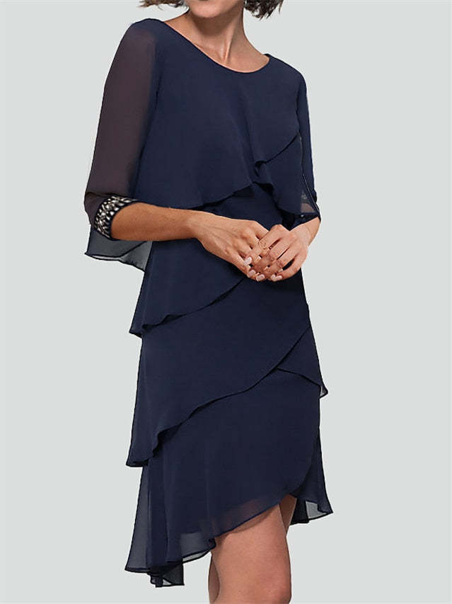 Cocktail Dresses with Rhinestone Ruffles - Sheath/Column Half Sleeves