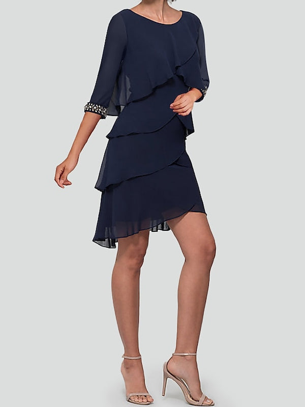 Cocktail Dresses with Rhinestone Ruffles - Sheath/Column Half Sleeves