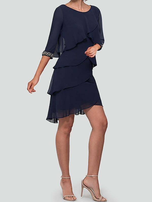 Cocktail Dresses with Rhinestone Ruffles - Sheath/Column Half Sleeves