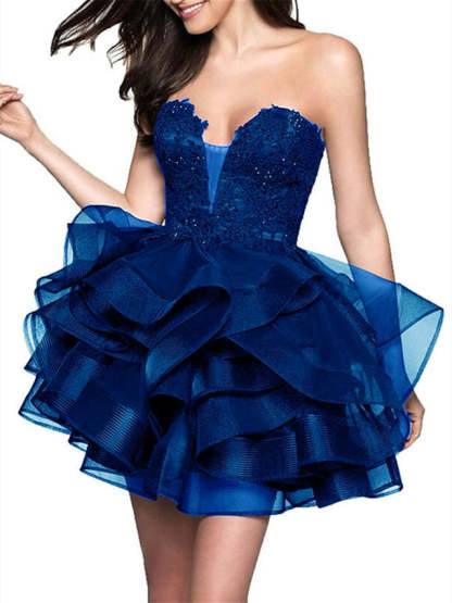 Sleeveless Strapless Cocktail Dress with Appliques in A-Line/Princess Minimalist Style