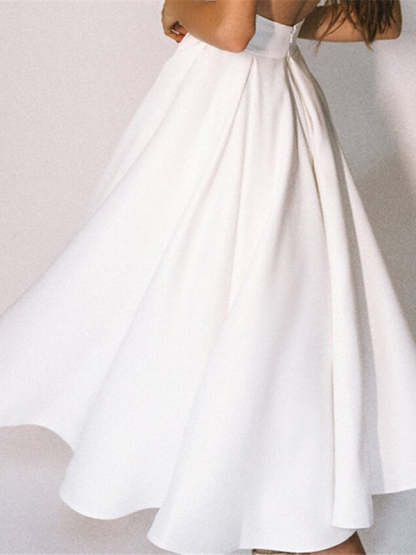 V-Neck Short Sleeve A-Line Princess Cocktail Dress in Tea-Length