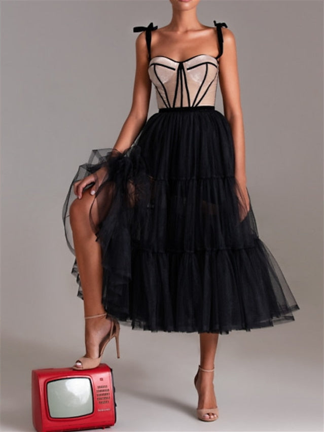 Sweetheart Spaghetti Strap A-Line Princess Tea-Length Cocktail Dress