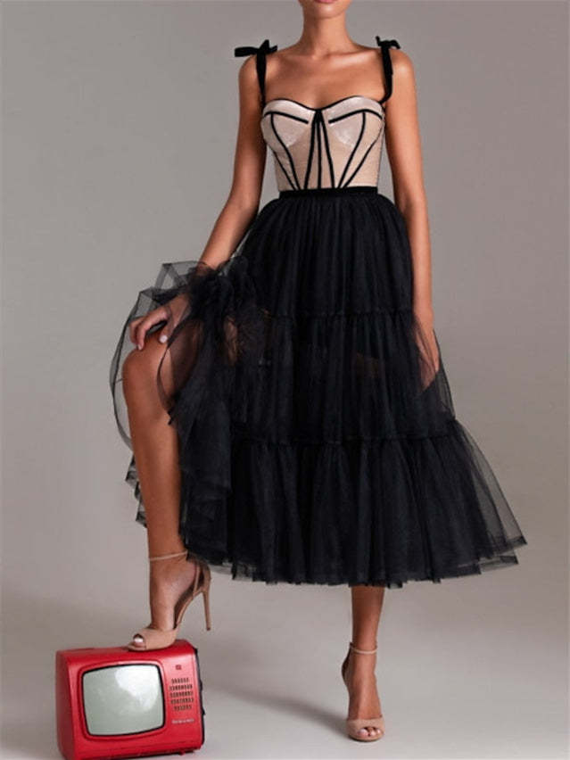 Sweetheart Spaghetti Strap A-Line Princess Tea-Length Cocktail Dress