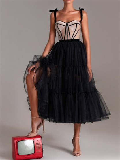 Sweetheart Spaghetti Strap A-Line Princess Tea-Length Cocktail Dress