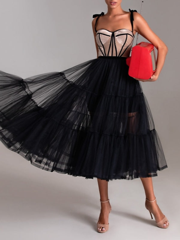 Sweetheart Spaghetti Strap A-Line Princess Tea-Length Cocktail Dress