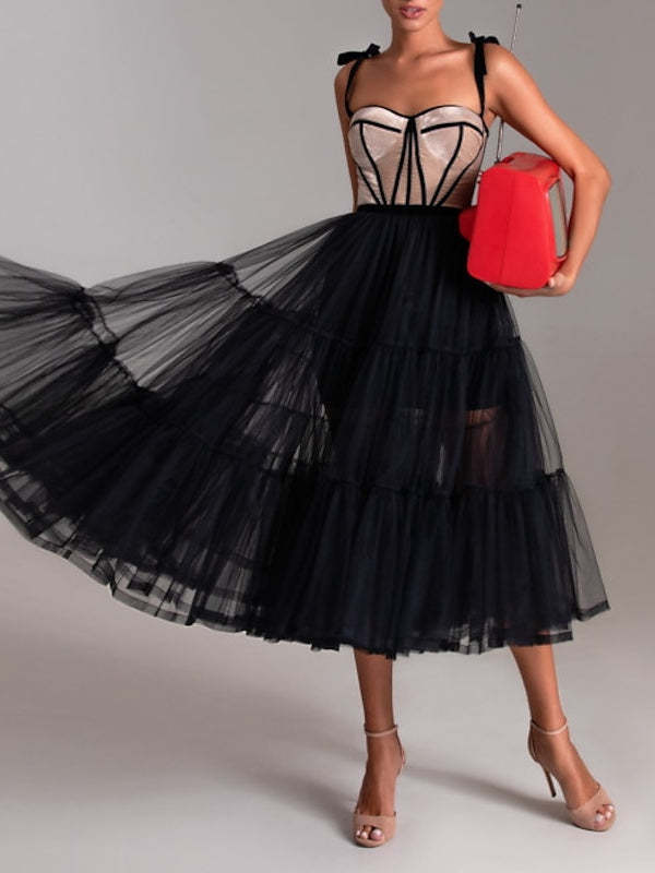 Sweetheart Spaghetti Strap A-Line Princess Tea-Length Cocktail Dress