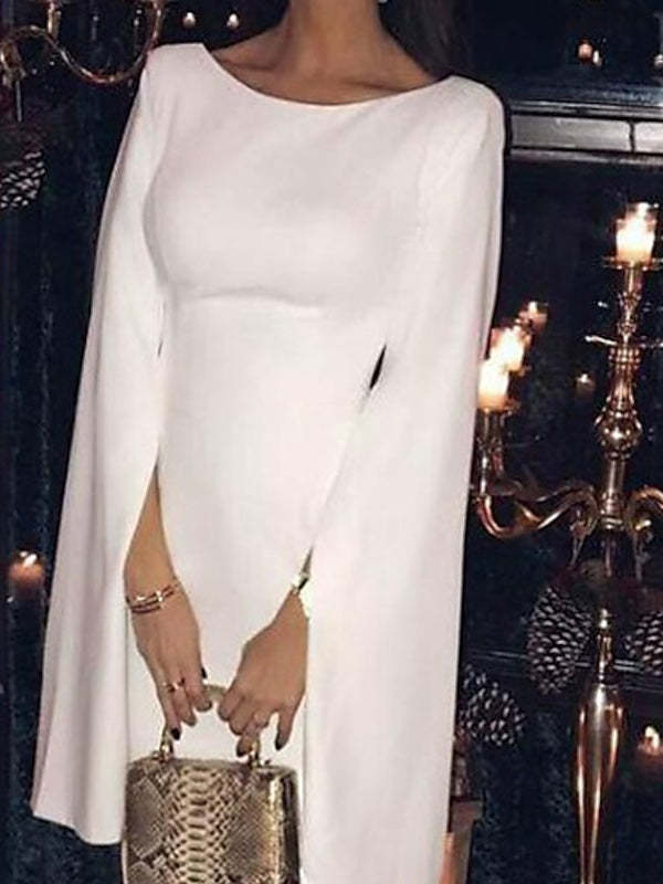 Tea-Length Cocktail Dress with Jewel Neckline and Long Sleeves