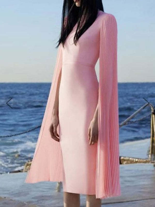 Knee-Length Cocktail Dresses with Jewel Neckline and Draped Sheath/Column Silhouette