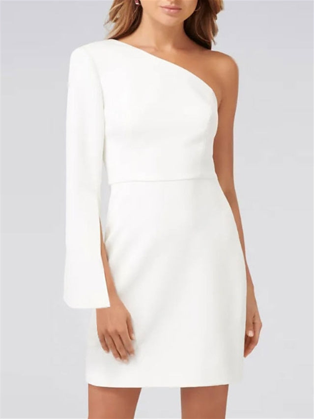 One-Shoulder Long Sleeve Cocktail Dress with Sheath/Column Silhouette