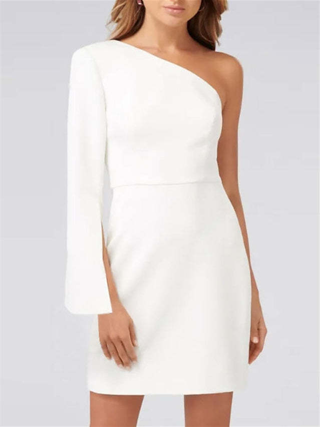 One-Shoulder Long Sleeve Cocktail Dress with Sheath/Column Silhouette