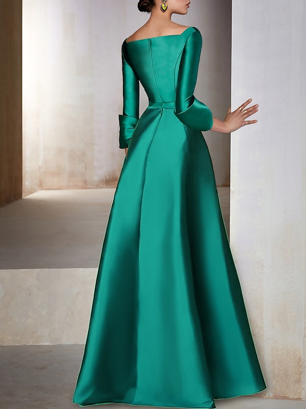 V-Neck Floor-Length Evening Dresses with Long Sleeves in A-Line/Princess Style