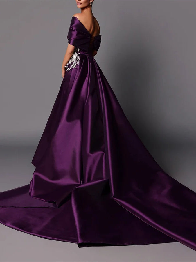Evening Dresses with Sweep Train in A-Line/Princess and Off-the-Shoulder Style