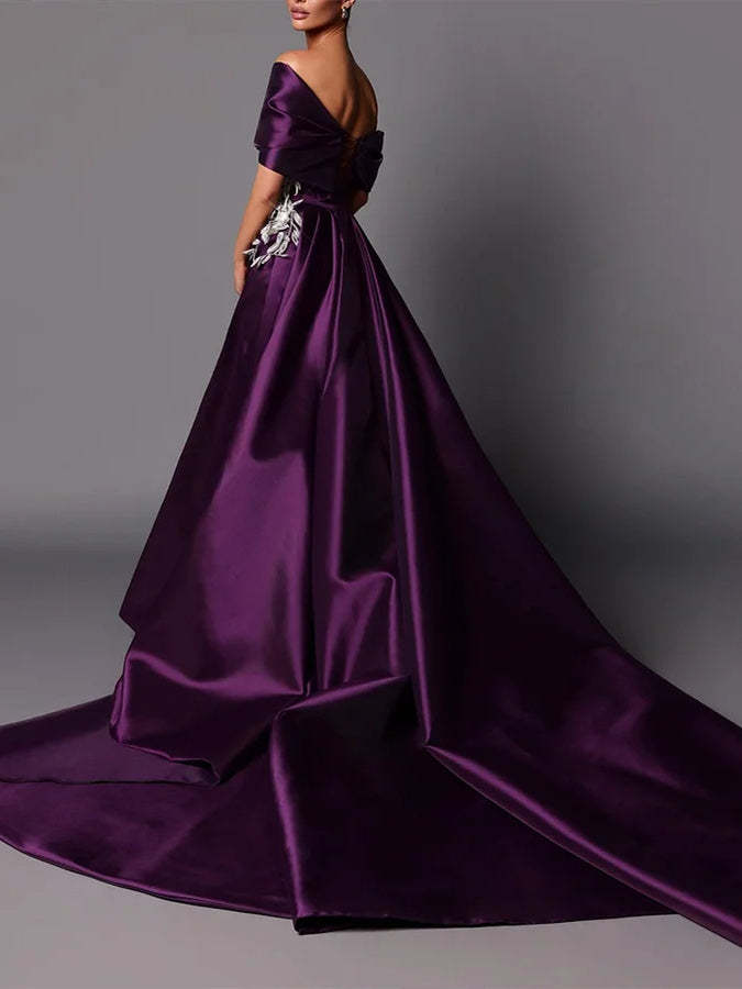 Evening Dresses with Sweep Train in A-Line/Princess and Off-the-Shoulder Style
