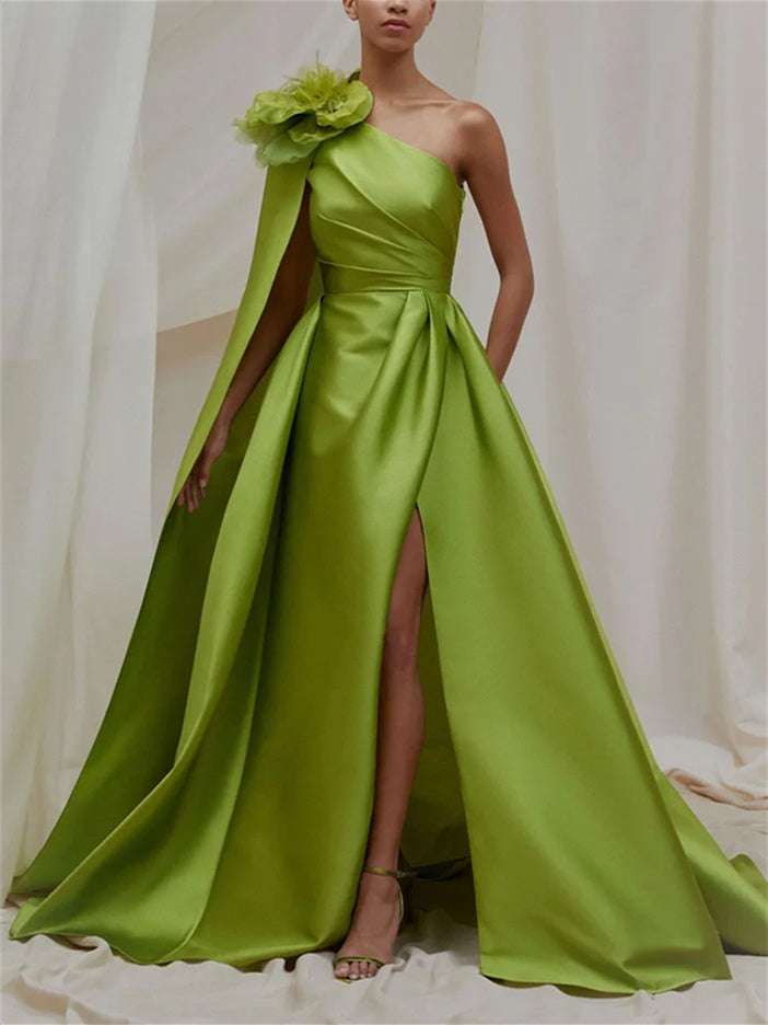 Evening Dresses with One Shoulder A-Line/Princess Cut and Sweep/Brush Train