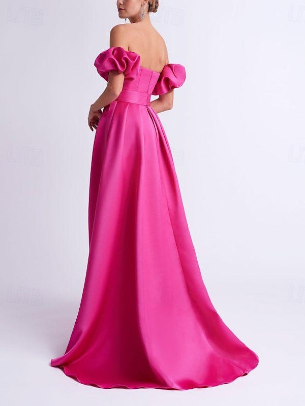 Floor-Length Off-the-Shoulder A-Line/Princess Evening Dresses Featuring Bow(s)