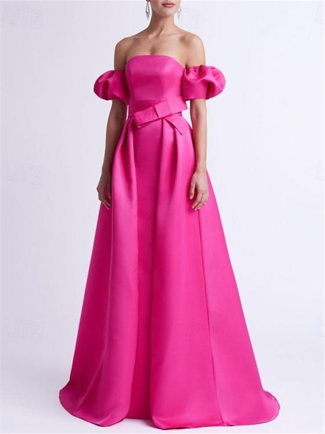 Floor-Length Off-the-Shoulder A-Line/Princess Evening Dresses Featuring Bow(s)