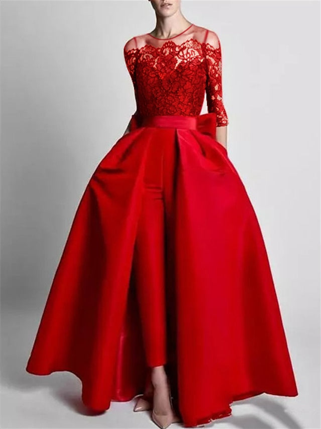 Off-the-Shoulder Jumpsuits with 3/4 Sleeves and Floor-Length Evening Gowns