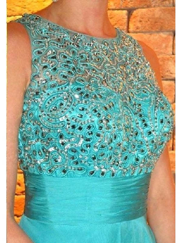 Floor-Length A-Line Princess Evening Dress with Jewel Neckline and Appliques Shawl