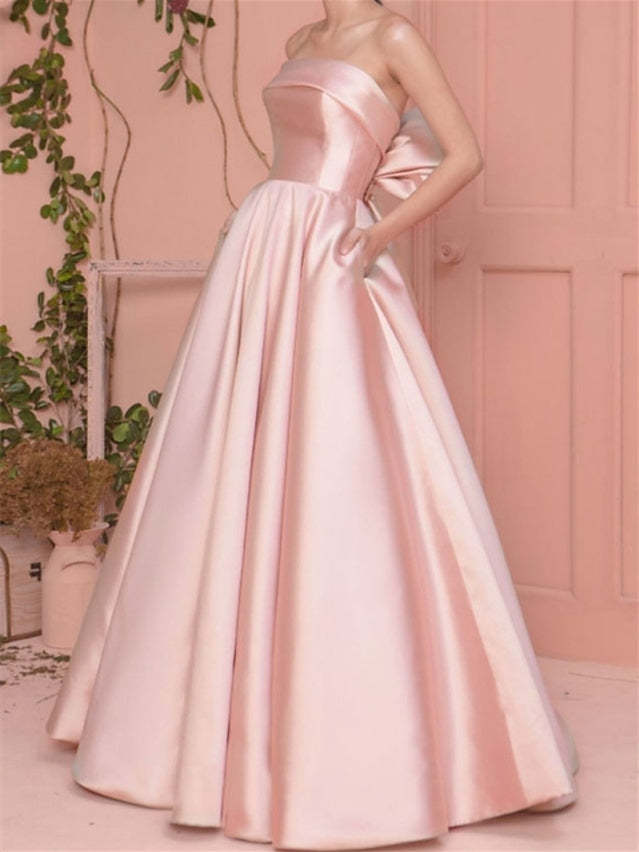 Strapless Sleeveless A-Line Princess Floor-Length Pleated Evening Dresses