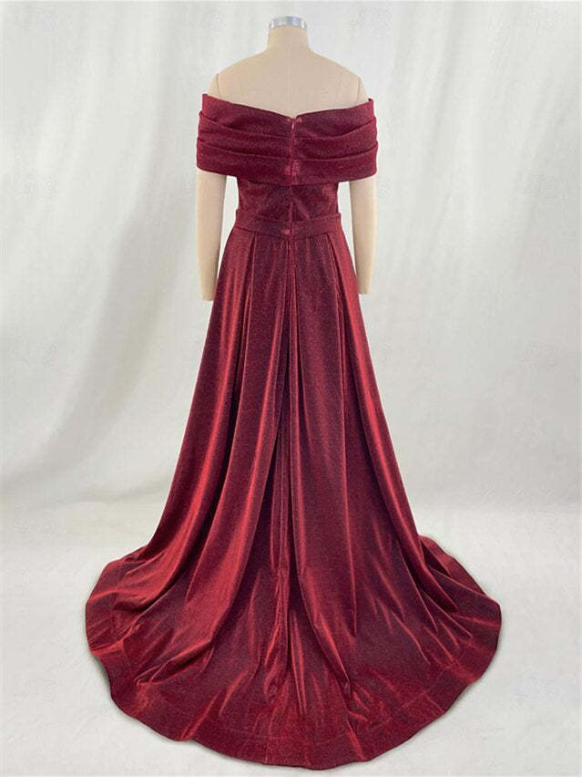 Evening Dresses with Sequin in A-Line/Princess Style Off-the-Shoulder and Court Train