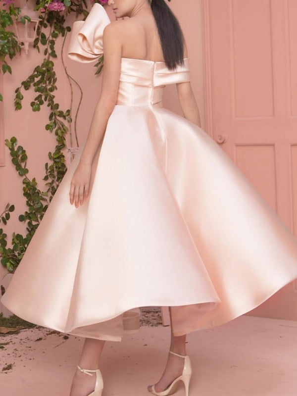Off-the-Shoulder A-Line/Princess Cocktail Dresses with Short Sleeves and Ankle-Length
