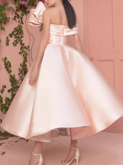 Off-the-Shoulder A-Line/Princess Cocktail Dresses with Short Sleeves and Ankle-Length
