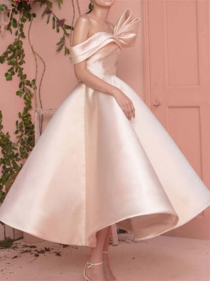 Off-the-Shoulder A-Line/Princess Cocktail Dresses with Short Sleeves and Ankle-Length
