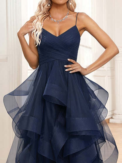 Sleeveless Floor-Length A-Line/Princess Evening Dresses Featuring Ruched Ruffles