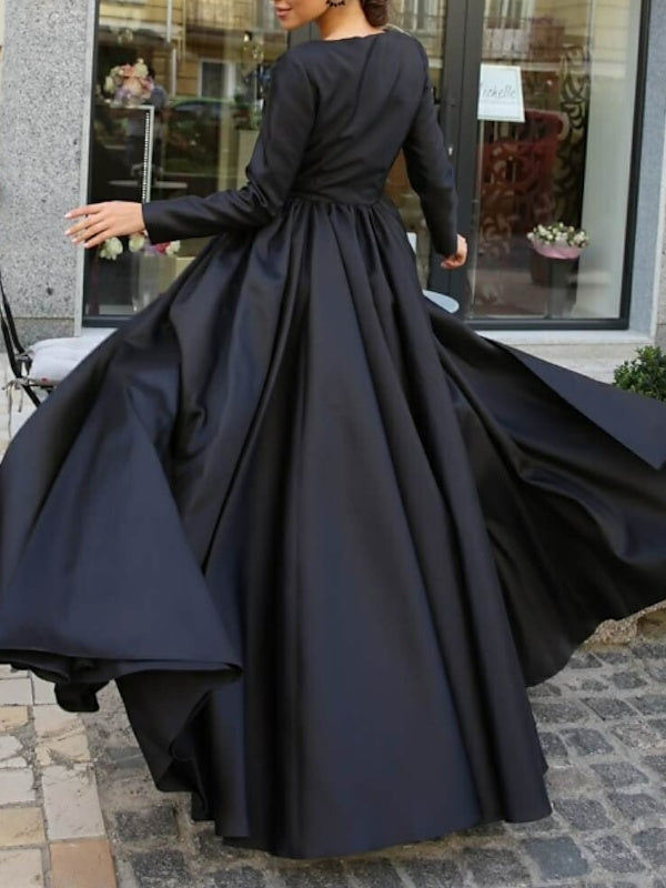 Evening Gown with Long Sleeves Slit and Sweep Train