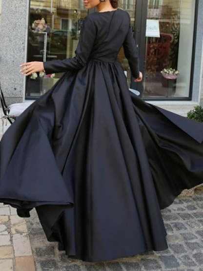 Evening Gown with Long Sleeves Slit and Sweep Train
