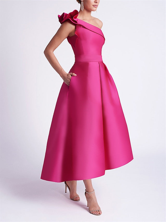 One-Shoulder Sleeveless A-Line/Princess Cocktail Dress with Pocket