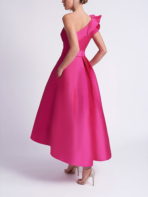 One-Shoulder Sleeveless A-Line/Princess Cocktail Dress with Pocket