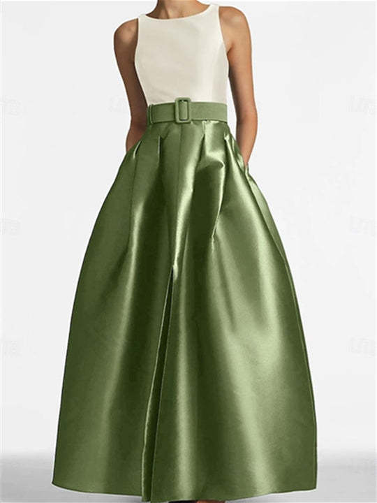 Sleeveless Floor-Length A-Line Princess Mother of the Bride Dress with Belt