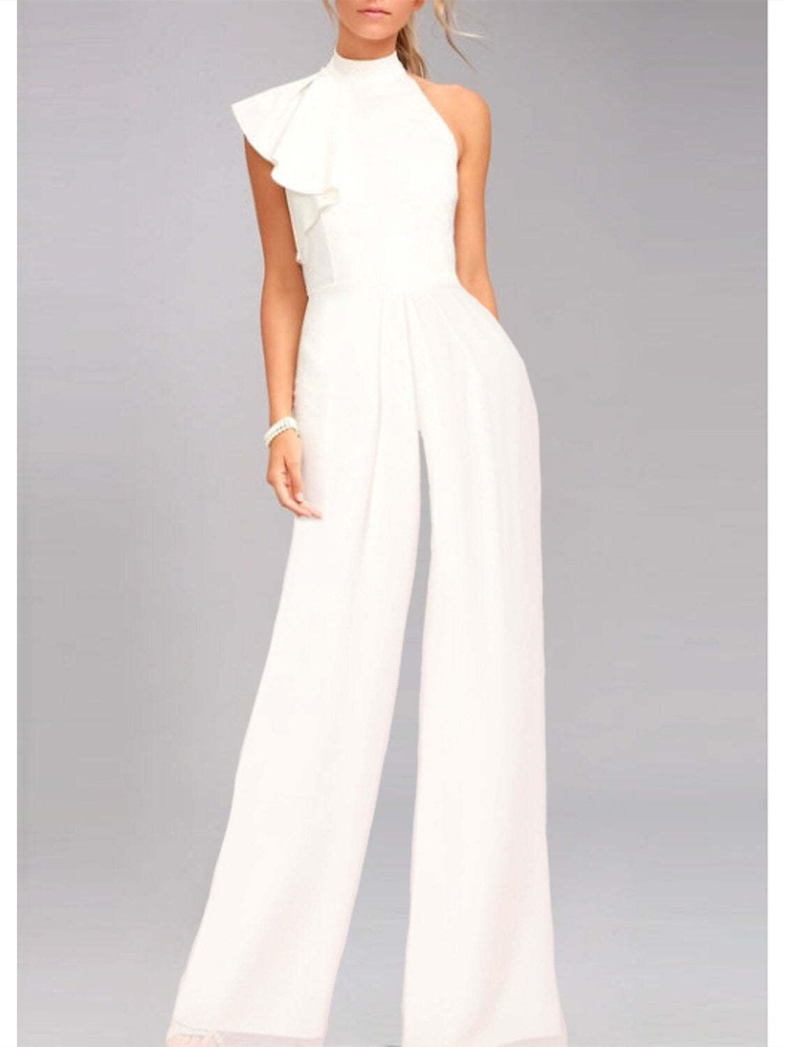 One-Shoulder Ruffled Jumpsuit for Prom in Empire Style