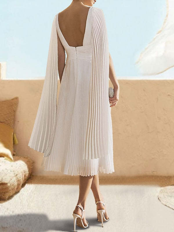 V-Neck A-Line Princess Cocktail Dress with Watteau Train in Floor or Tea Length