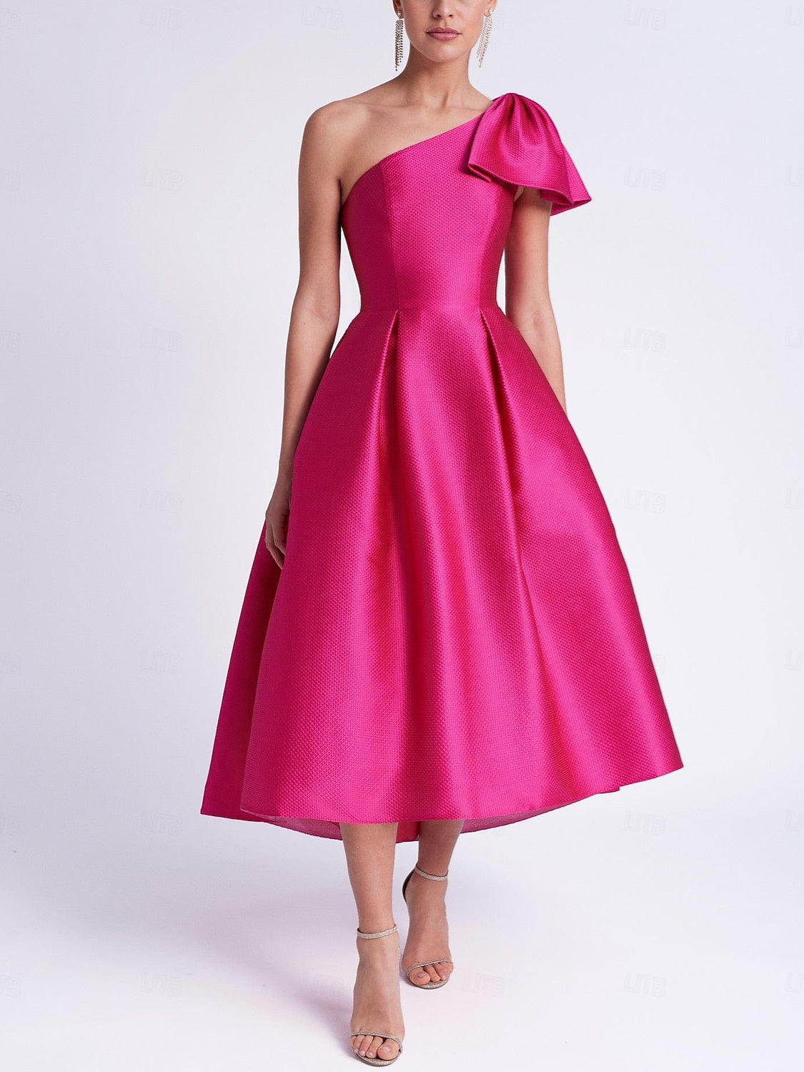 One-Shoulder Sleeveless A-Line/Princess Tea-Length Cocktail Dress With Pocket