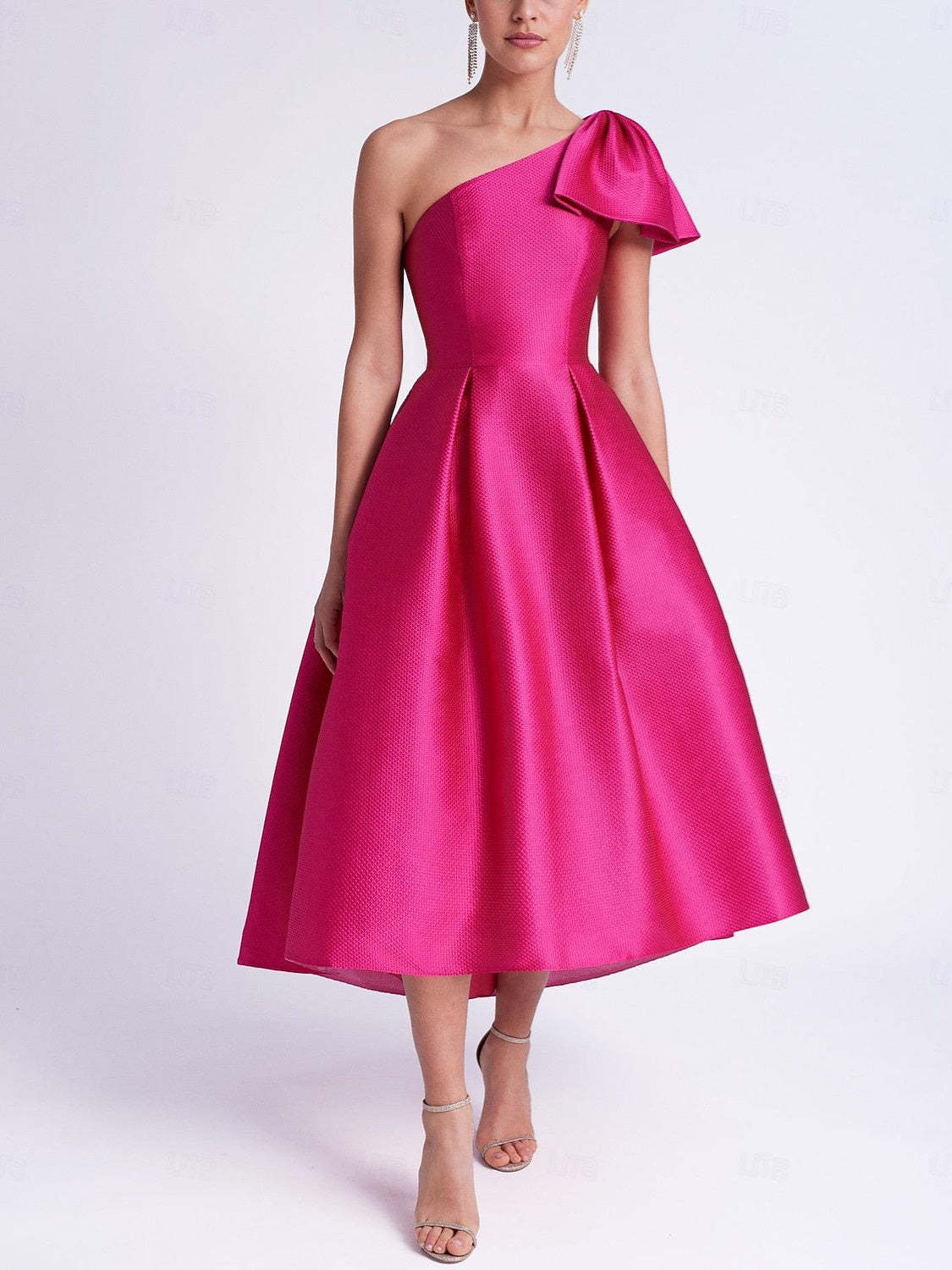 One-Shoulder Sleeveless A-Line/Princess Tea-Length Cocktail Dress With Pocket