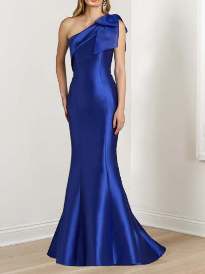 One-Shoulder Sleeveless Trumpet/Mermaid Evening Gown in Floor-Length