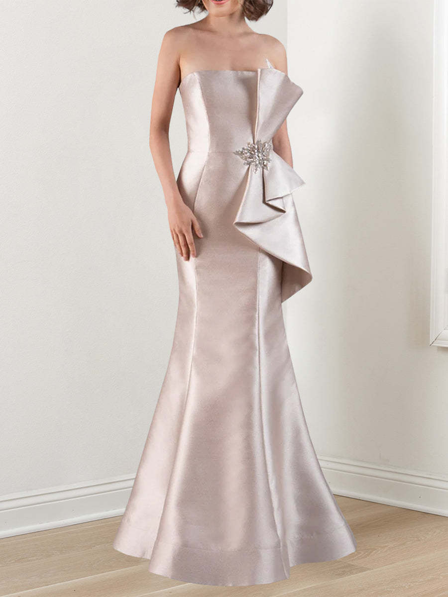 Satin Evening Dresses With Beading in Trumpet/Mermaid Styles Strapless