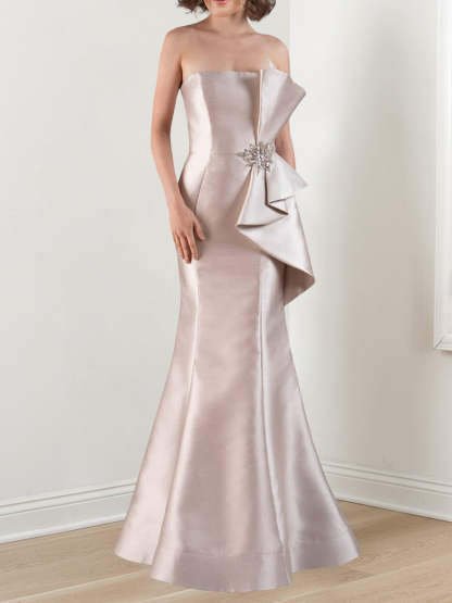 Satin Evening Dresses With Beading in Trumpet/Mermaid Styles Strapless