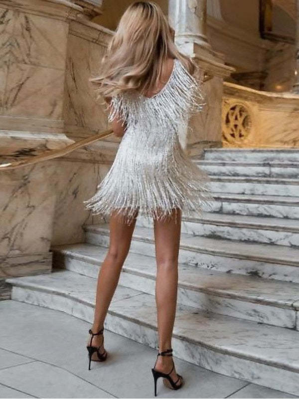 Vintage V-Neck Sequined Sheath Dress for Costume Parties