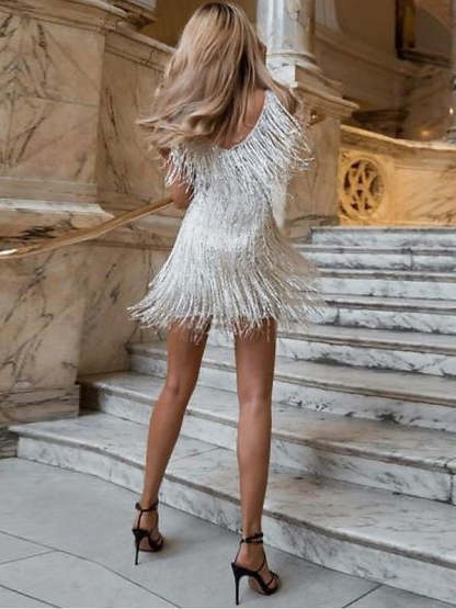 Vintage V-Neck Sequined Sheath Dress for Costume Parties